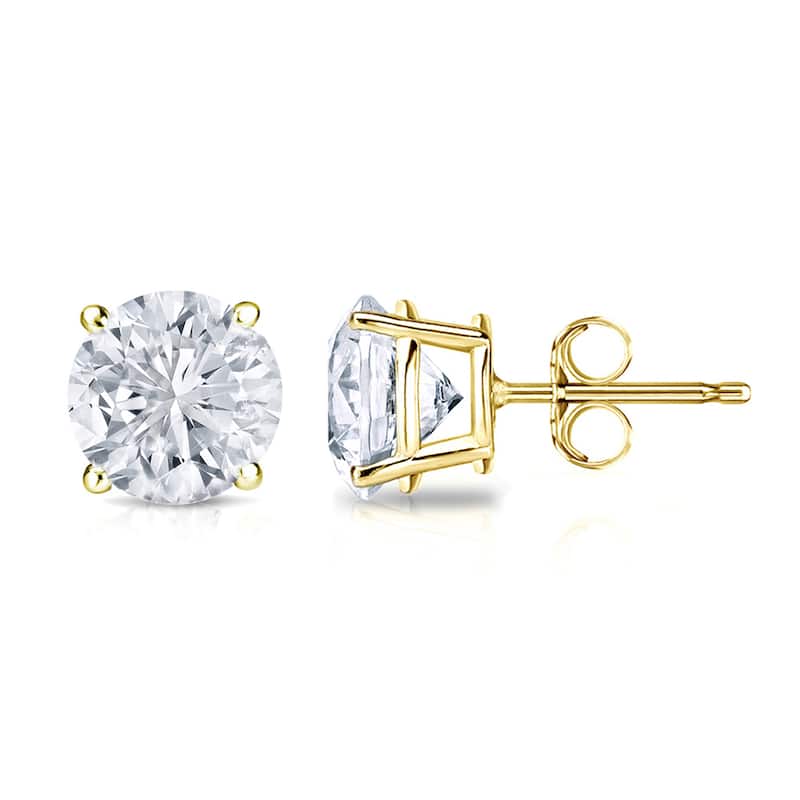 18k Gold 1 1/4ct TW Clarity Enhanced Round Solitaire Diamond Stud Earrings (I1-I2)