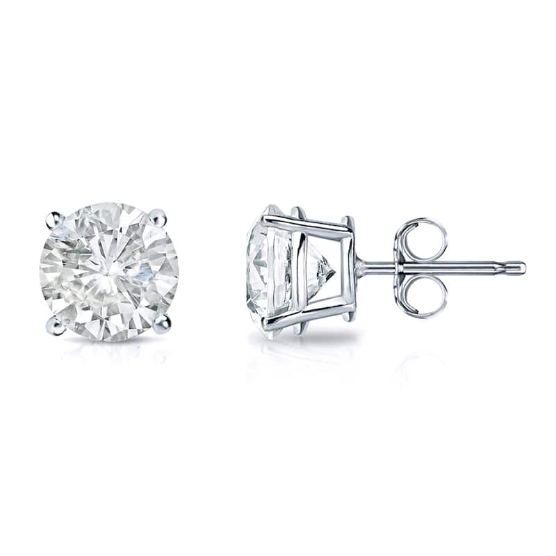 Auriya Round Diamond Stud Earrings 1ct TDW Clarity Enhanced 18k Gold (J-K, I1-I2) - White