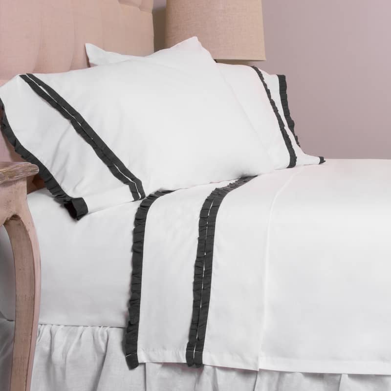 Dainty Steel Blue Cotton Ruffled Pillowcase Set