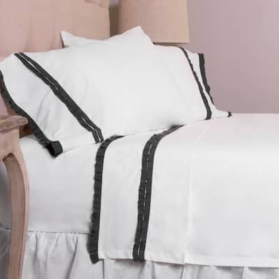 Dainty Steel Blue Cotton Ruffled Pillowcase Set