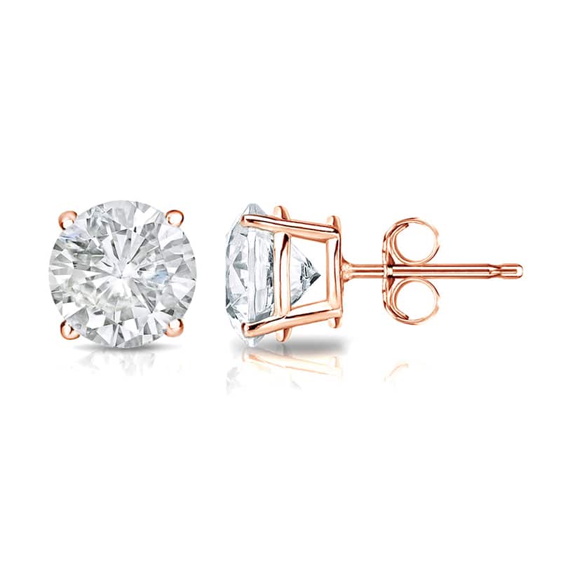 14k Gold Round 1 1/4ct TW Clarity Enhanced Diamond Stud Earrings