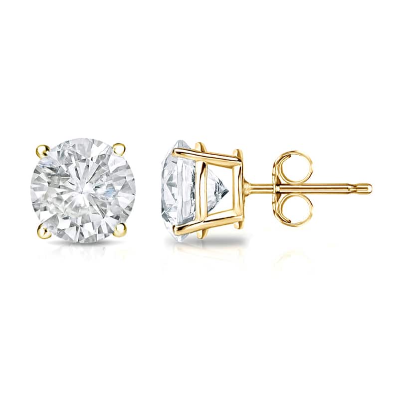 14k Gold Round 1 1/4ct TW Clarity Enhanced Diamond Stud Earrings