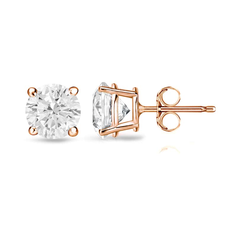 Auriya 1ctw Clarity-enhanced Round Diamond Stud Earrings 14k Gold (I1-I2) - Rose