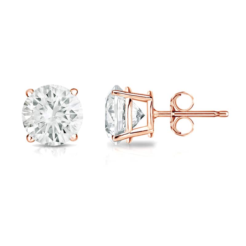 14k Gold Round 3/4ct TW Clarity Enhanced Diamond Stud Earrings (J-K) - Rose