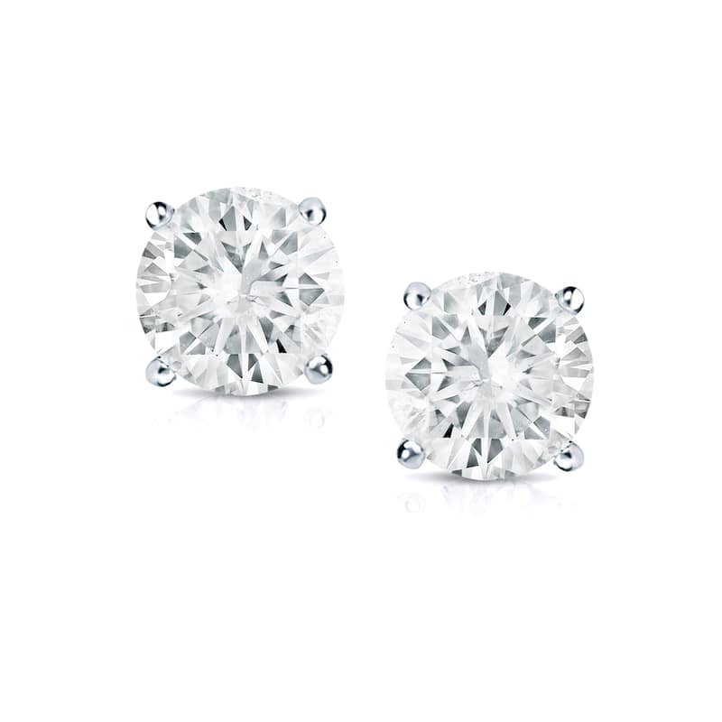 14k Gold Round 3/4ct TW Clarity Enhanced Diamond Stud Earrings (H-I, SI1-SI2) - White H-I