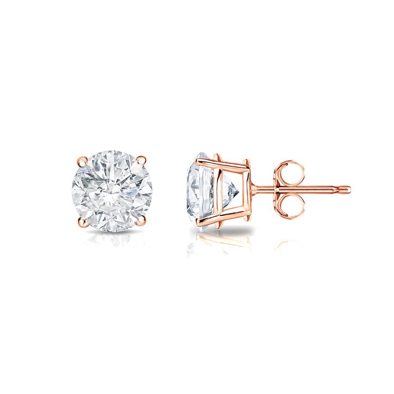 Auriya Round Diamond Stud Earrings 3/4ct TDW Clarity Enhanced 14k Gold - Rose