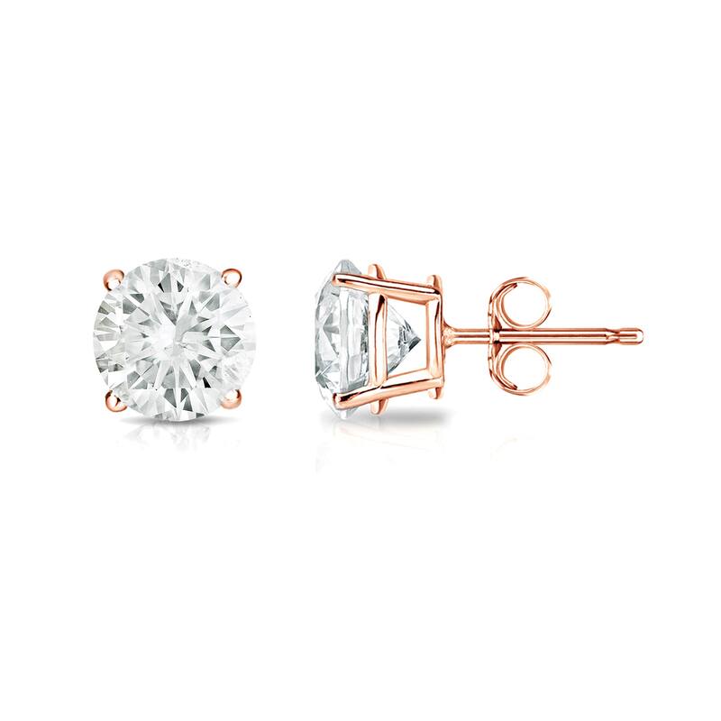 Auriya Round Diamond Stud Earrings 1/2ct TDW Clarity Enhanced 14k Gold (J-K, SI1-SI2) - Rose