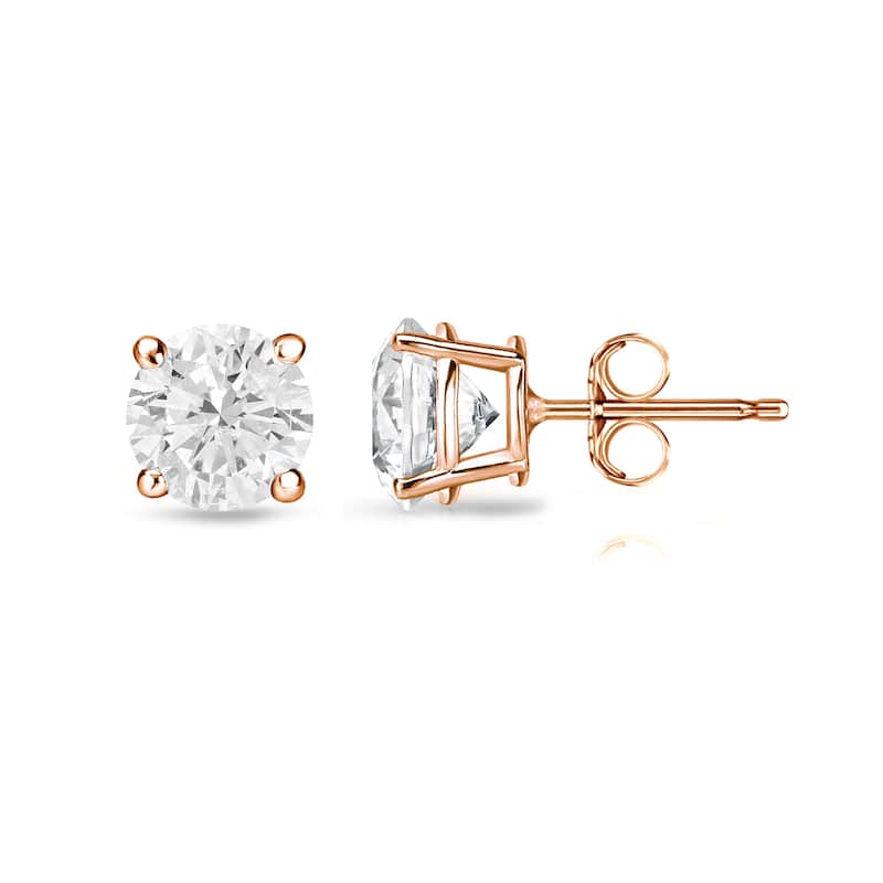 14k Gold Round 1/2ct TW Clarity Enhanced Diamond Stud Earrings by Auriya (H-I, I1-I2) - White H-I