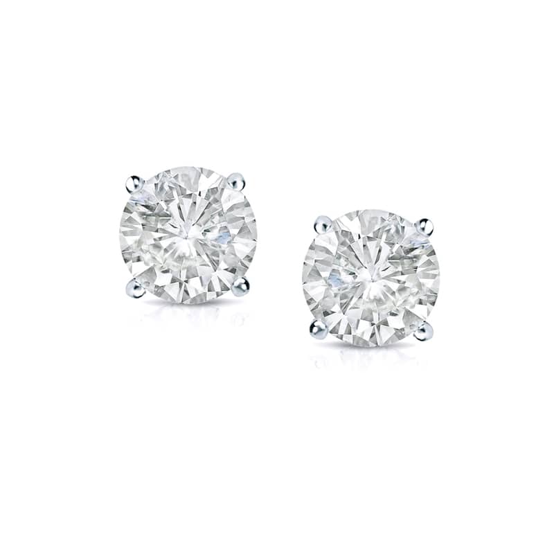 14k Gold Round 1/2ct TW Clarity Enhanced Diamond Stud Earrings by Auriya - White J-K