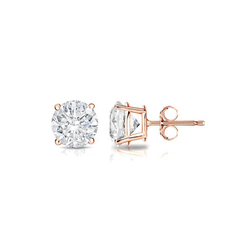 14k Gold Round 1/2ct TW Clarity Enhanced Diamond Stud Earrings by Auriya - white e-f