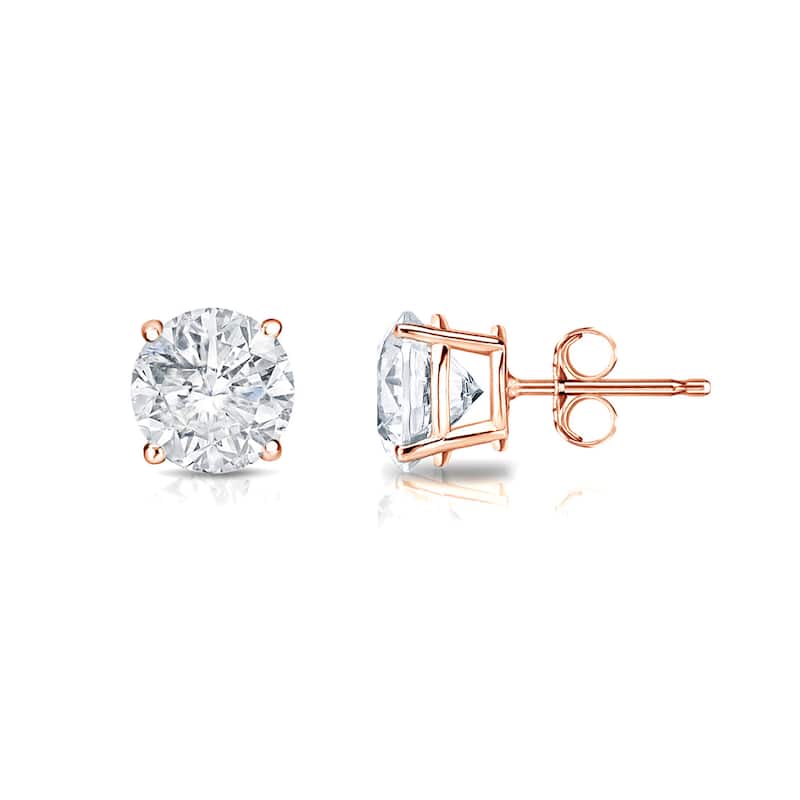 Auriya Round Diamond Stud Earrings 1/2ct TDW Clarity Enhanced 14k Gold (E-F, I1-I2) - Rose