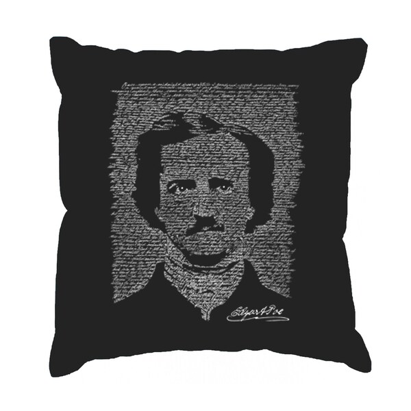 LA Pop Art 'Edgar Allen Poe - The Raven' Black Cotton 17-inch Throw Pillow Cover