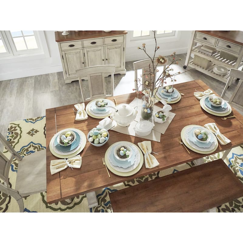 Eleanor Antique White Farmhouse Trestle Base 6-Piece Dining Set - Panel Back by iNSPIRE Q Classic