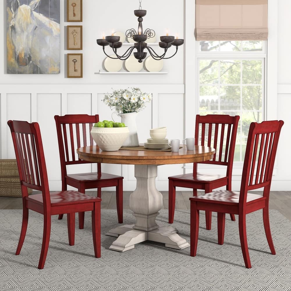 Eleanor Antique White Round Solid Wood Top 5-Piece Dining Set - Slat Back by iNSPIRE Q Classic