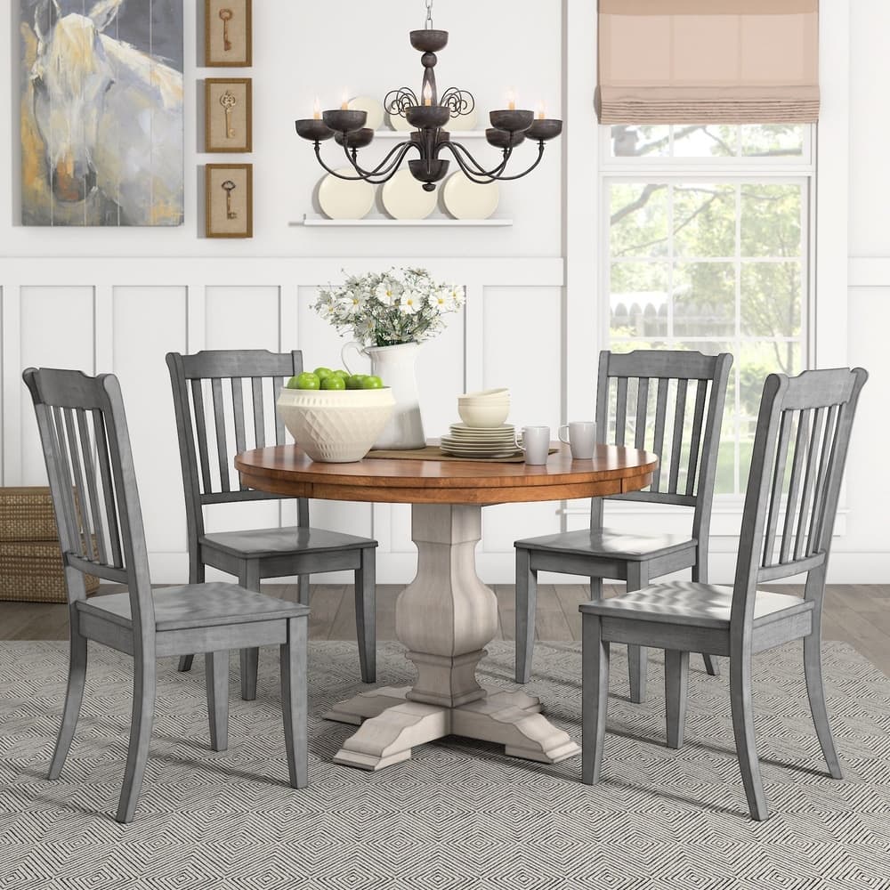 Eleanor Antique White Round Solid Wood Top 5-Piece Dining Set - Slat Back by iNSPIRE Q Classic