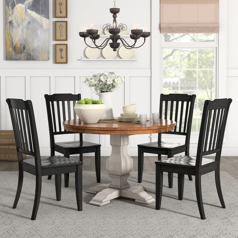 Eleanor Antique White Round Solid Wood Top 5-Piece Dining Set - Slat Back by iNSPIRE Q Classic