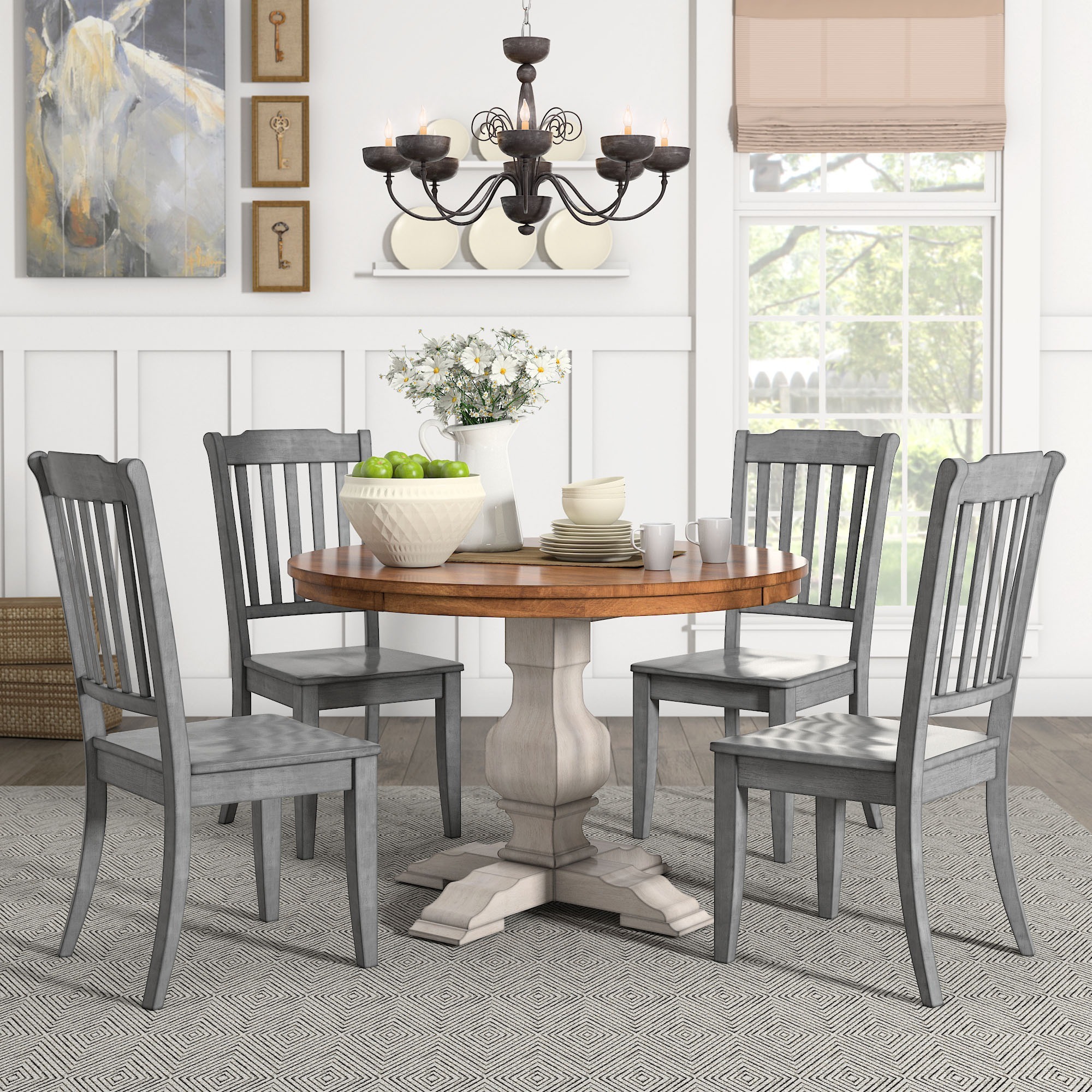 Eleanor Antique White Round Solid Wood Top 5-Piece Dining Set