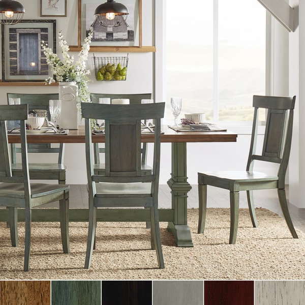 Eleanor Sage Green Farmhouse Trestle Base Panel Back 5-piece Dining Set by iNSPIRE Q Classic