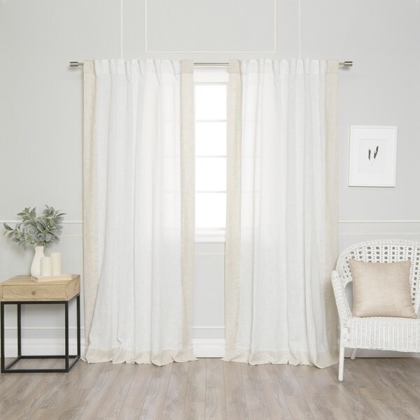 Aurora Home Colorblock Border Linen Blend Curtain Panel Pair - 52 x 84. Opens flyout.