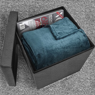 Foldable Storage Ottoman - Suede with Cover (Grey)