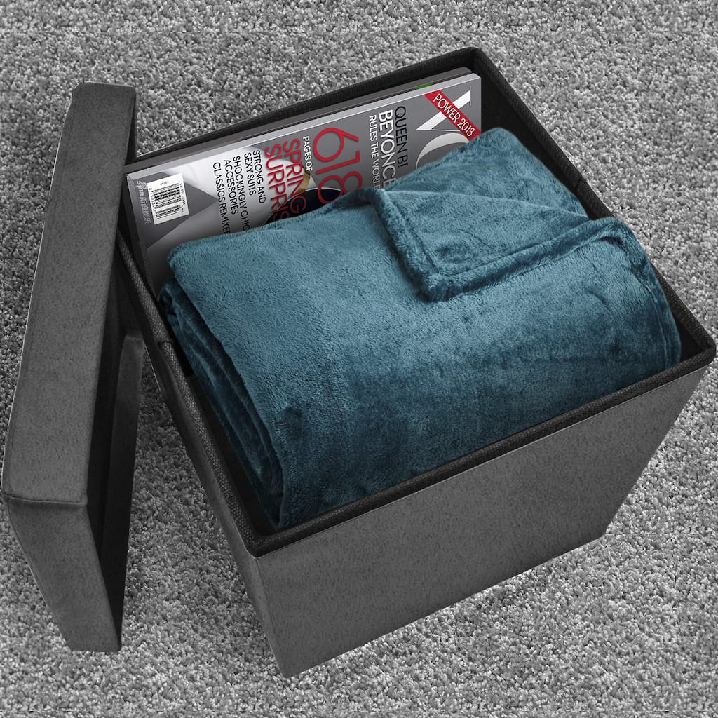 Foldable Storage Ottoman - Suede with Cover (Grey)
