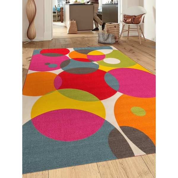 Multicolored Nylon Modern Contemporary Circles Non Slip Multicolored Nylon Modern Contemporary Circles Non Slip Skid Area Rug 7