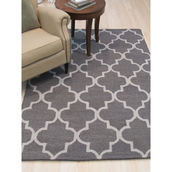 Hand-tufted Traditional Moroccan Trellis Grey Wool Area Rug (5' x 7') - 5' x 7'