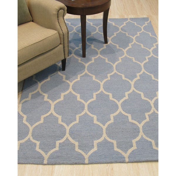 Hand Tufted Traditional Moroccan Trellis Light Blue Wool Area Rug 8 Hand Tufted Traditional Moroccan Trellis Light Blue Wool Area Rug 8 X27