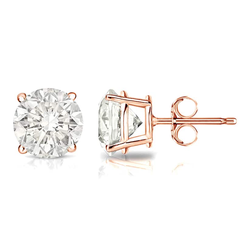 Auriya 2ctw Clarity-enhanced Round Diamond Stud Earrings 14k Gold (I2-I3) - Rose