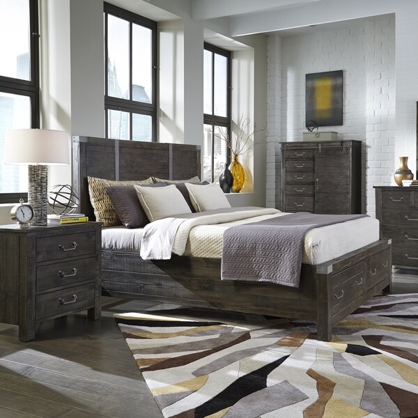 Abington Panel Bed with Storage in Weathered Charcoal