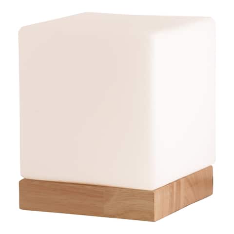 Light Accents Small Table Lamp Cube Accent Lamp Glass Shade with Natural Wooden Base