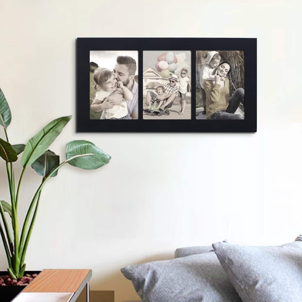 Adeco Black Color Wood Decorative Divided Wall Hanging Artwork Print ...