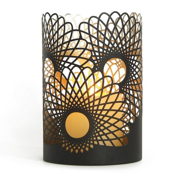 Adeco Black Metal 2017 Modern Contemporary Flower Pattern Candleholder