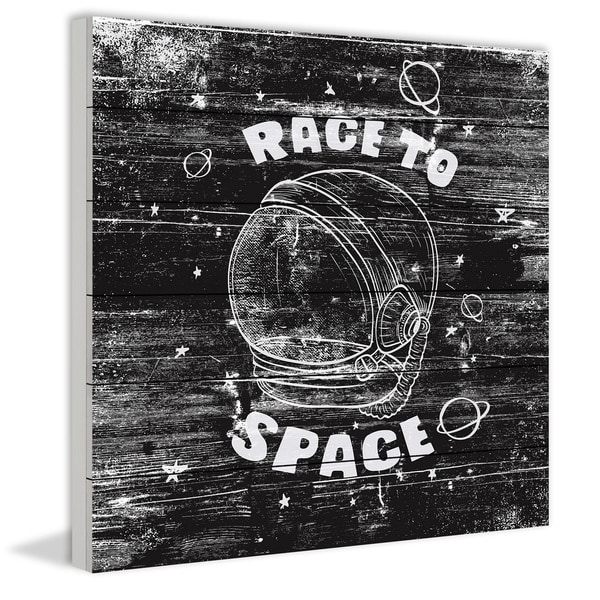 Marmont Hill - Handmade Race to Space Painting Print on White Wood