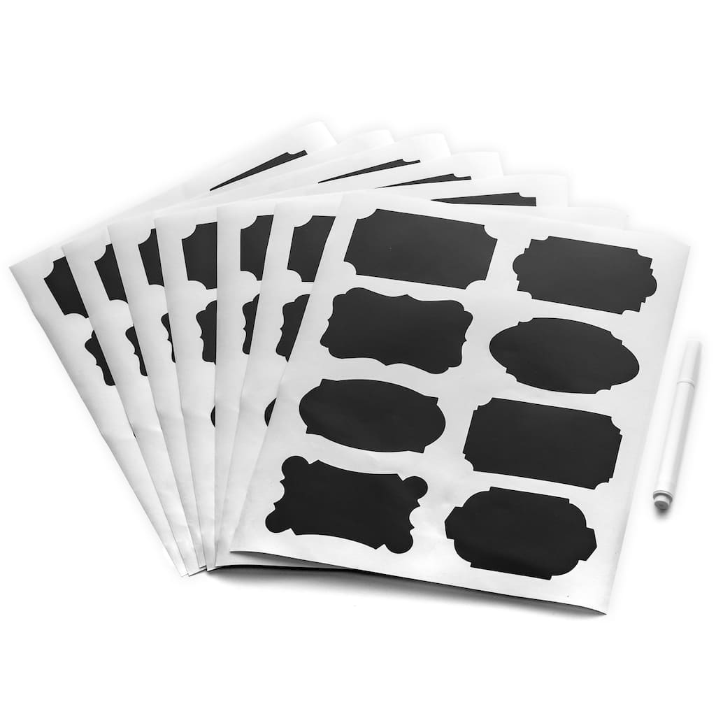 56 Piece Chalkboard Labels in Assorted Designs, Premium Reusable Self-adhesive with White Chalkboard Marker
