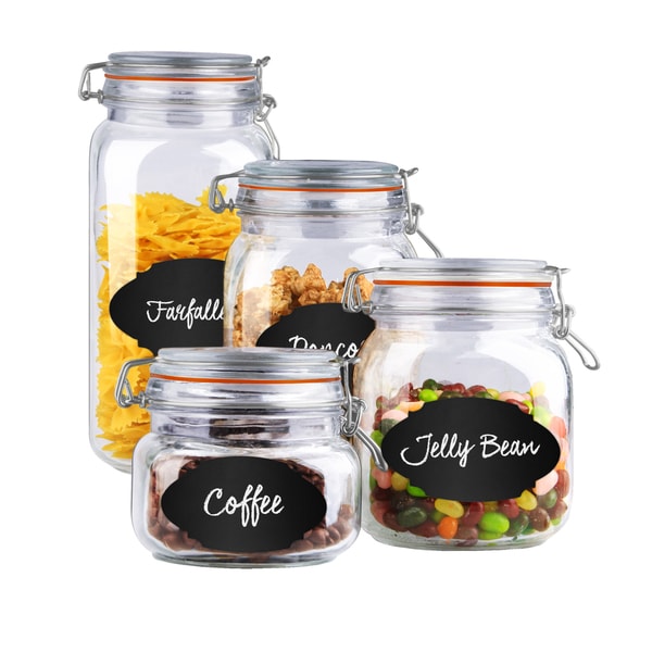 Home Basics 4 Piece Air Clamp Lid Gl Canister Set With Home Basics 4 Piece Air Clamp Lid Gl Canister Set With 56 Reusable Chalkboard Labels