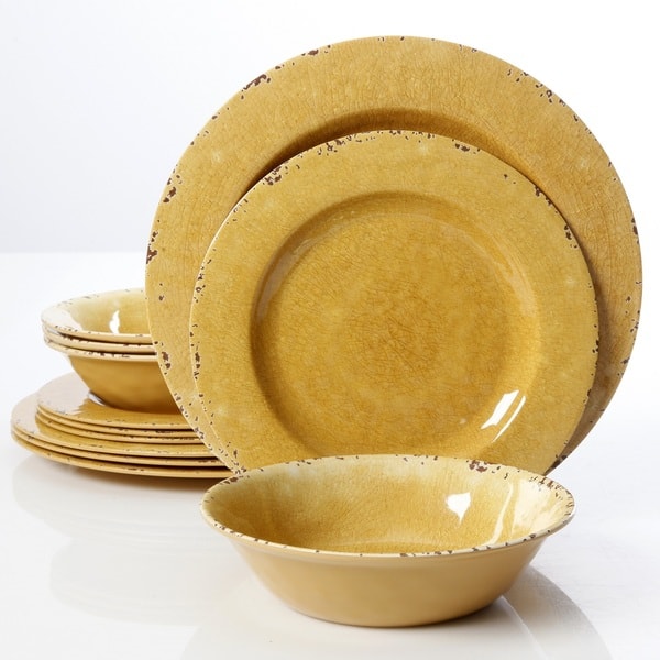 Gibson Mauna 12 Melamine Dinnerware Set, Golden Yellow