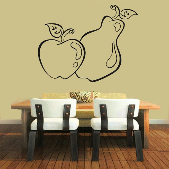 Apple Fruits Kitchen Decor Cafe Vinyl Pear Sticker Home Interior Design Living Room Decor Sticker Decal Size 48x57 Color Black