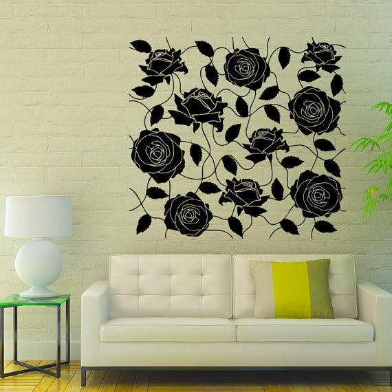 Shop Many Roses Flowering Blossom Stickers Vinyl Sticker Art Spa Wall Decor Nursery Room Decor Sticker Decal Size 22x22 Color Black Overstock 14757906
