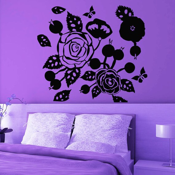 Shop Rose Butterfly Flowering Blossom Stickers Vinyl Sticker Art Mural Bedroom Kids Room Decor Sticker Decal Size 22x22 Color Black On Sale Overstock 14758015