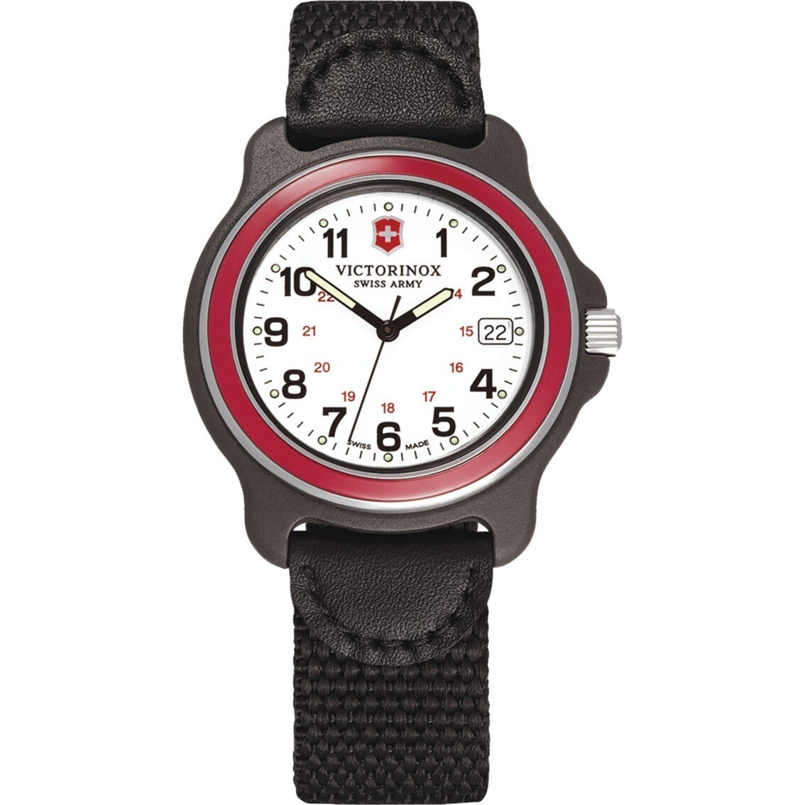 Victorinox Swiss Army Original 249088 Men&#39;s Red Bazel Black Nylon Strap  Watch - Overstock - 14767596