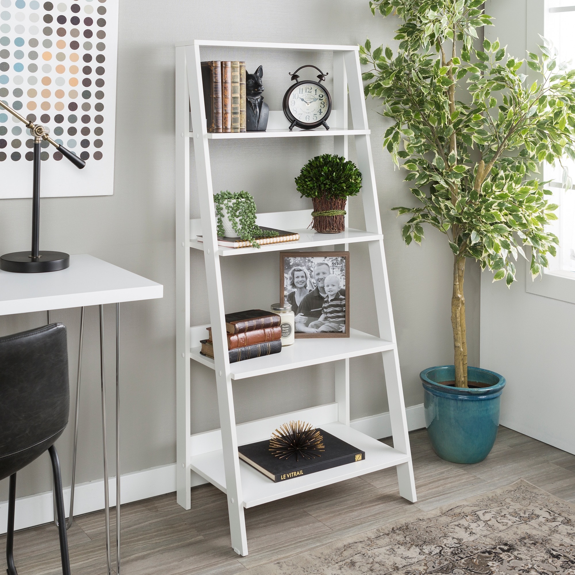 Havenside Home Palmer 55 Inch White Wood Ladder Bookshelf Havenside Home Palmer 55 Inch White Wood Ladder Bookshelf
