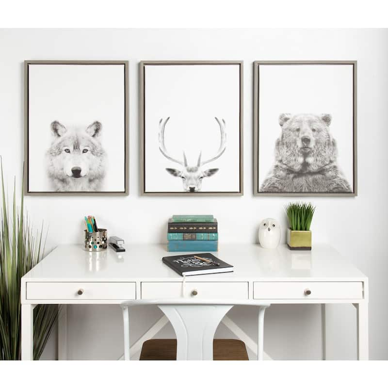 Kate and Laurel Sylvie Wolf Black and White Portrait Framed Canvas Wall ...