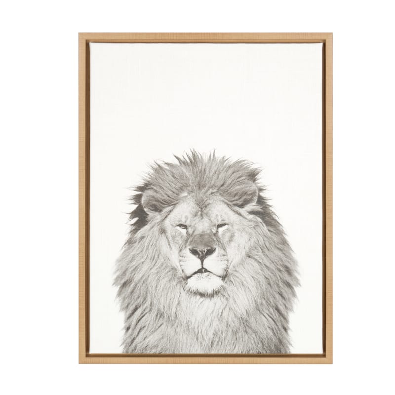Kate and Laurel Sylvie Lion Animal Portrait Framed Canvas Wall Art by Simon Te Tai, 18x24 Natural