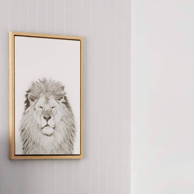 Kate and Laurel Sylvie Lion Animal Portrait Framed Canvas Wall Art by Simon Te Tai, 18x24 Natural