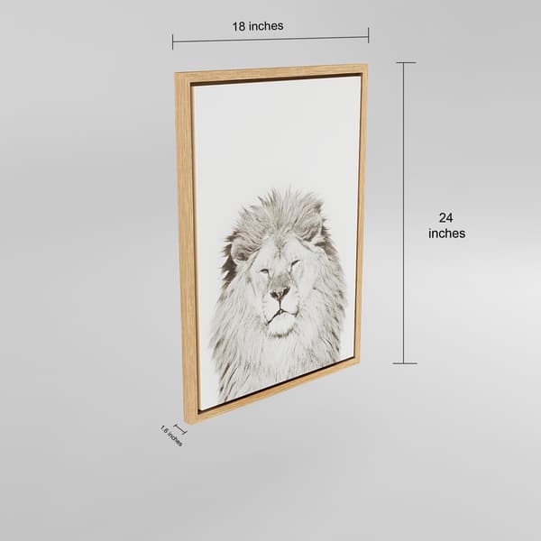 Kate and Laurel Sylvie Lion Animal Portrait Framed Canvas Wall Art by Simon Te Tai, 18x24 Natural