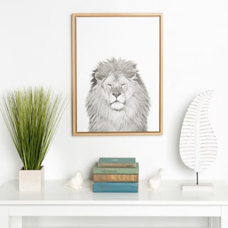Kate and Laurel Sylvie Lion Animal Portrait Framed Canvas Wall Art by Simon Te Tai, 18x24 Natural