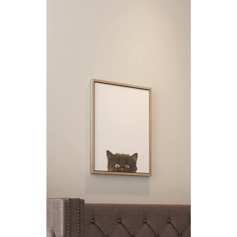 Simon Te Tai DesignOvation Sylvie Black Kitten Portrait Grey Framed Canvas Wall Art