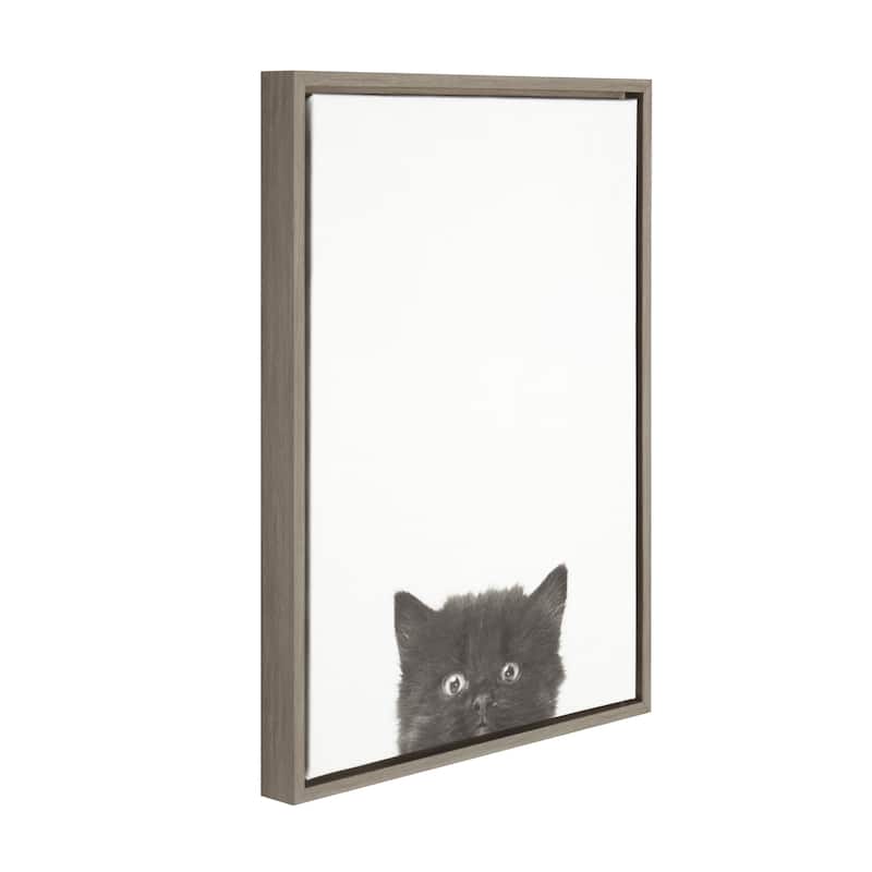 Simon Te Tai DesignOvation Sylvie Black Kitten Portrait Grey Framed Canvas Wall Art