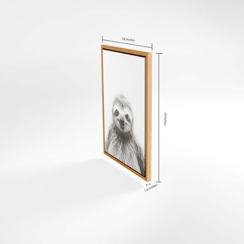 Kate and Laurel Sylvie Sloth Black and White Portrait Framed Canvas Wall Art by Simon Te Tai, 18x24 Natural